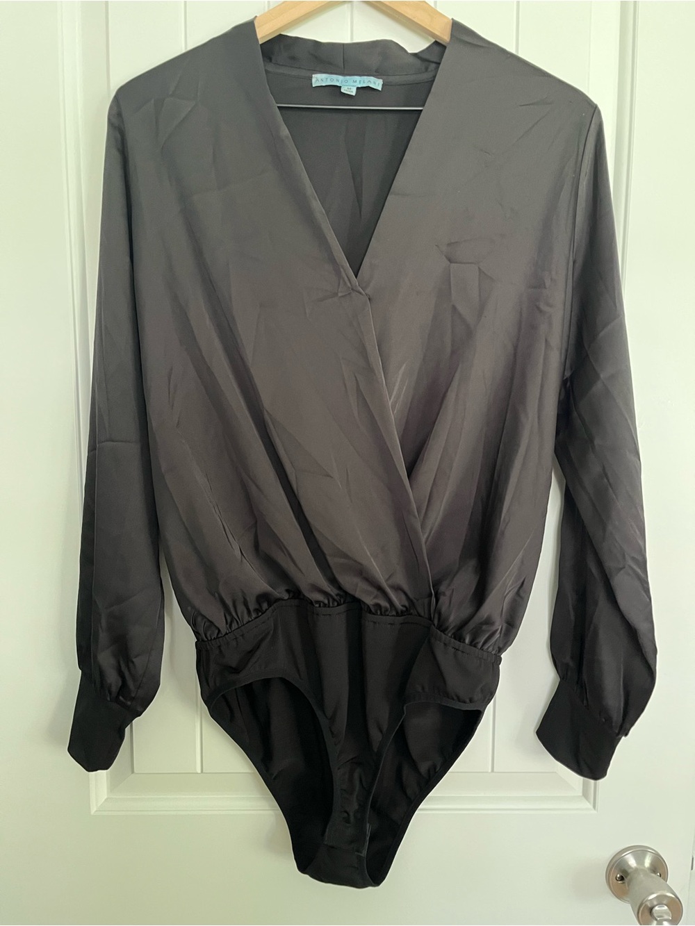 Antonio Melani Wrap-Front Long Sleeve Bodysuit Medium